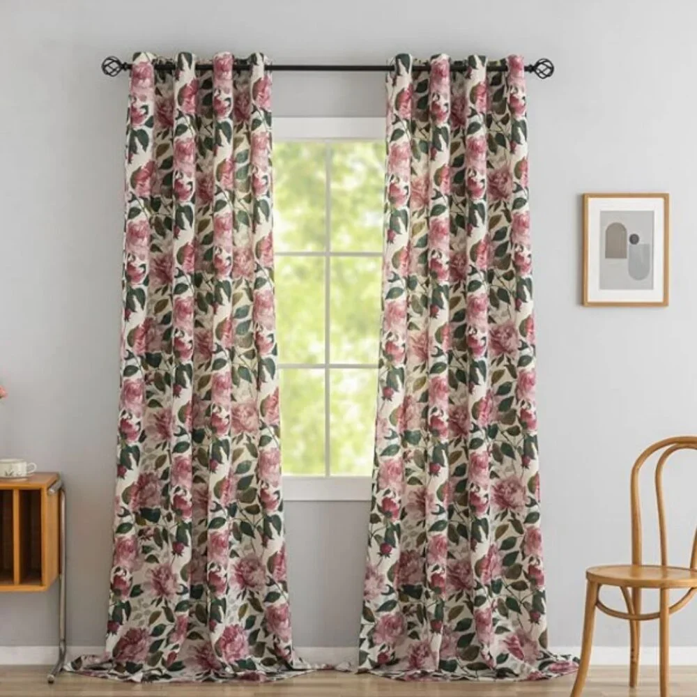 Roses Pink Vintage Floral Curtains